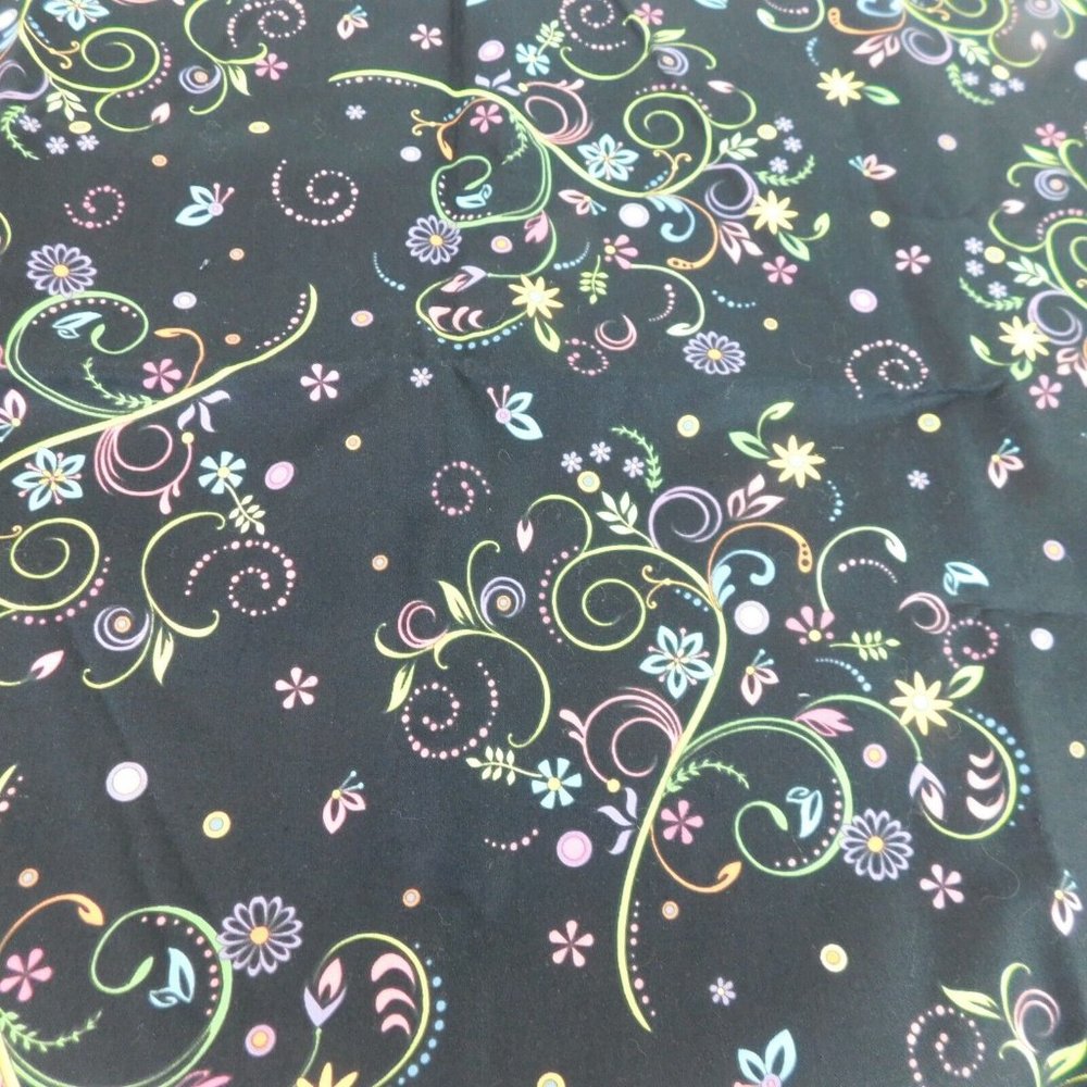 Black w/Floral Bouquet Whimsy Fabric EE Schenck Fresh Water Designs 3/4 yard New